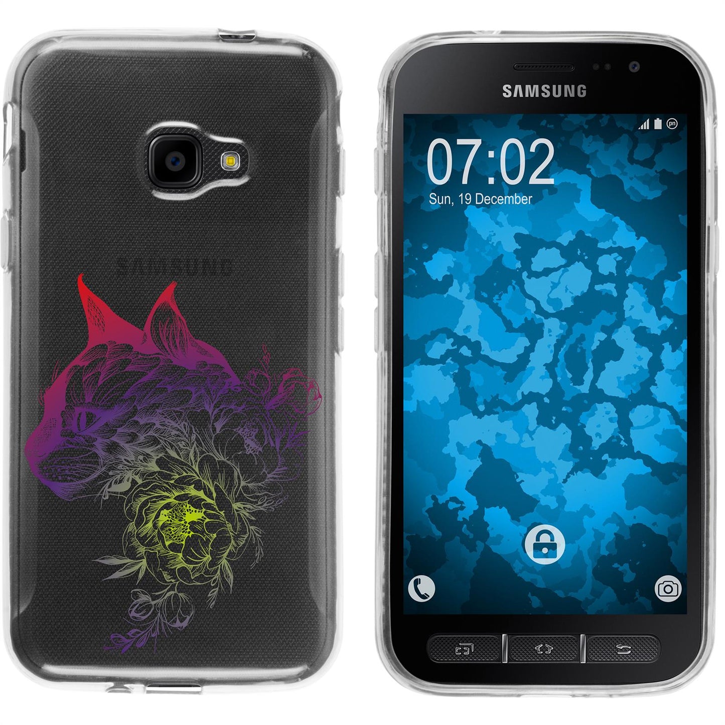 Galaxy Xcover 4 / 4s Silikon-Hülle Floral Katze M2-5 Case