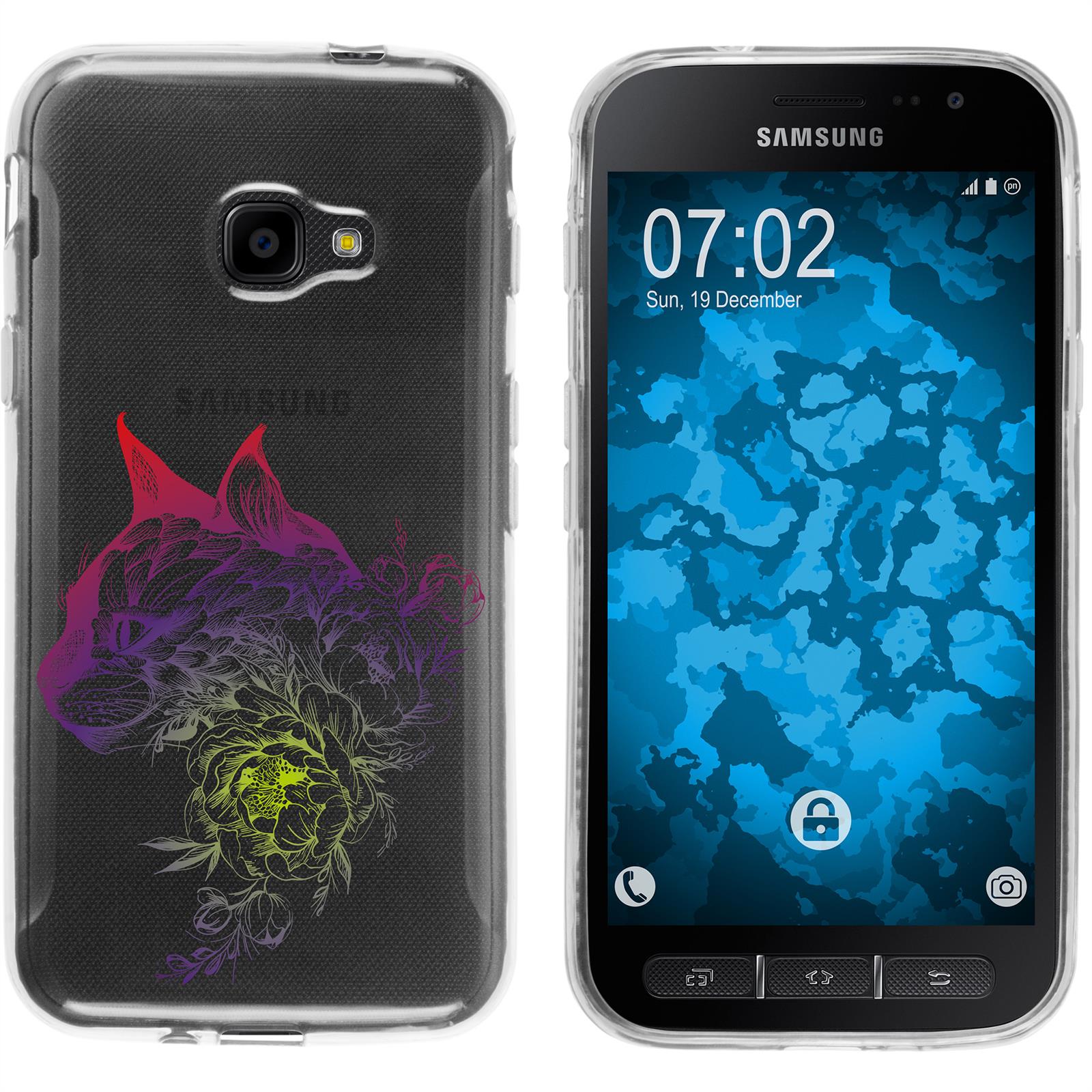 Galaxy Xcover 4 / 4s Silikon-Hülle Floral Katze M2-5 Case