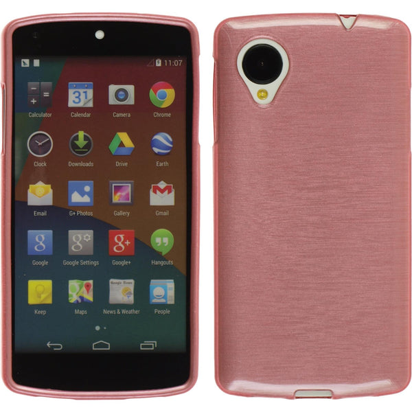 PhoneNatic Case kompatibel mit Google Nexus 5 - rosa Silikon Hülle brushed + 2 Schutzfolien