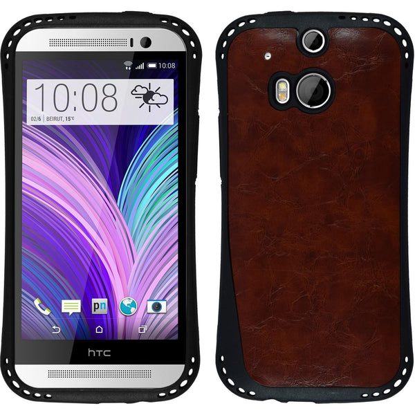 PhoneNatic Case kompatibel mit HTC One M8 - rotbraun Silikon Hülle Lederoptik + 2 Schutzfolien