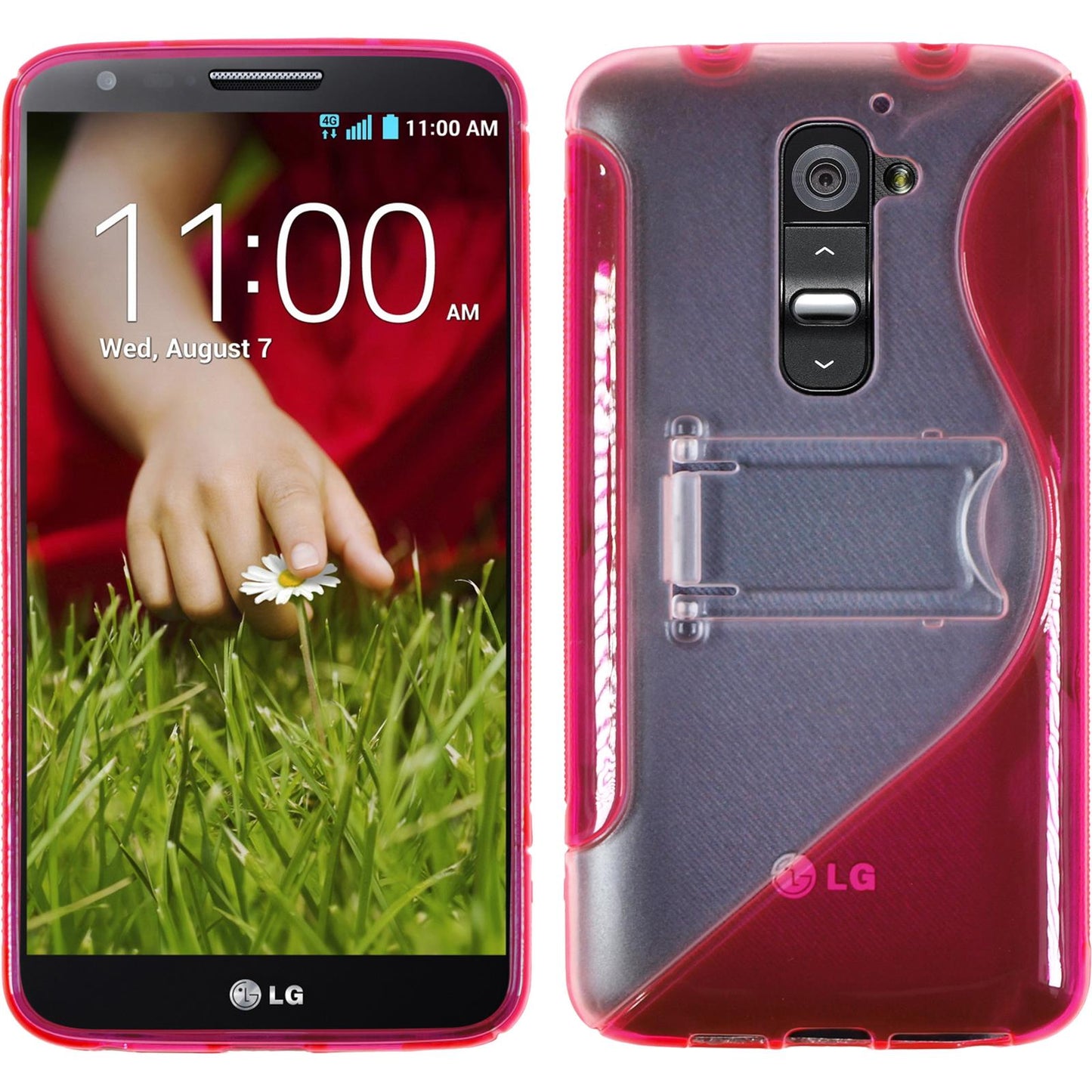 PhoneNatic Case kompatibel mit LG G2 - pink Silikon Hülle  + 2 Schutzfolien