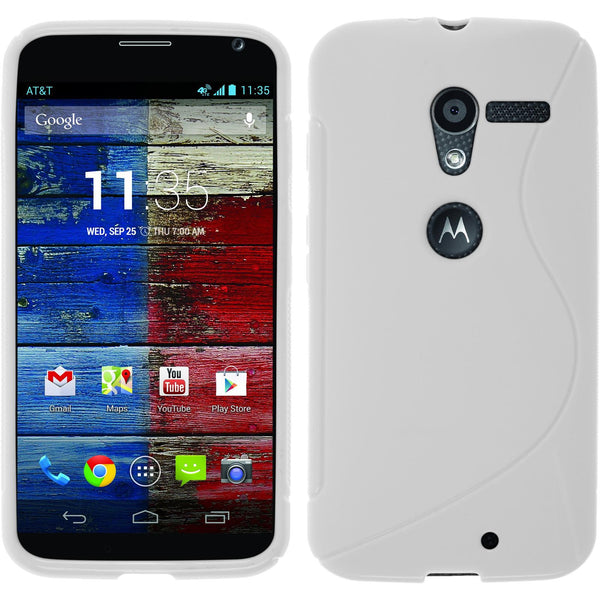 PhoneNatic Case kompatibel mit Motorola Moto X - weiﬂ Silikon Hülle S-Style + 2 Schutzfolien