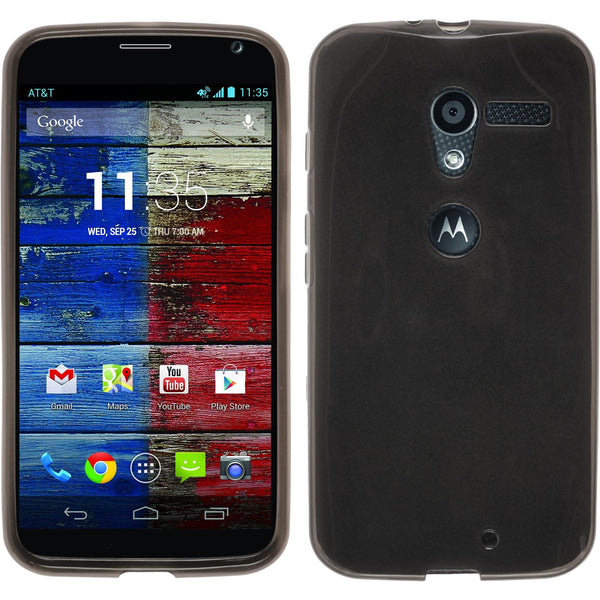 PhoneNatic Case kompatibel mit Motorola Moto X - schwarz Silikon Hülle transparent + 2 Schutzfolien