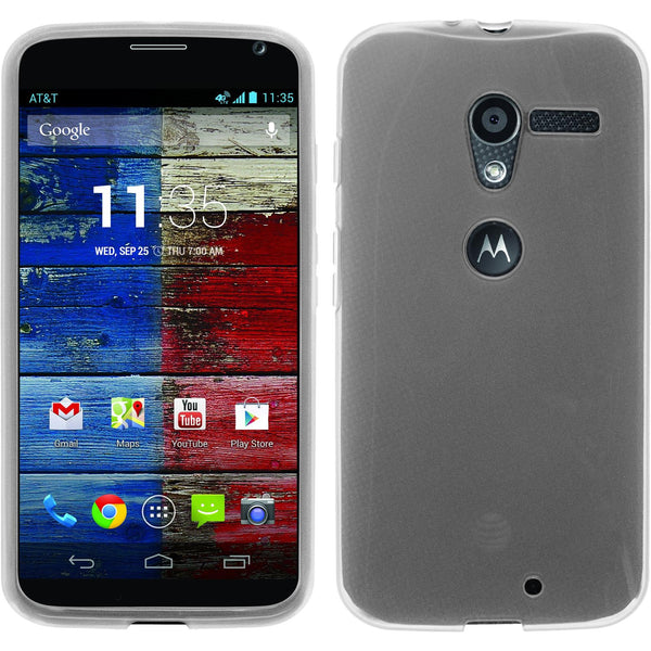 PhoneNatic Case kompatibel mit Motorola Moto X - weiß Silikon Hülle transparent + 2 Schutzfolien