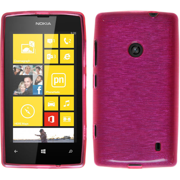 PhoneNatic Case kompatibel mit  Nokia Lumia 520 - pink Silikon Hülle brushed + 2 Schutzfolien