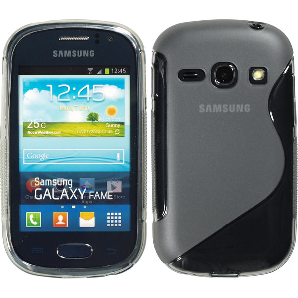 PhoneNatic Case kompatibel mit Samsung Galaxy Fame - grau Silikon Hülle S-Style + 2 Schutzfolien