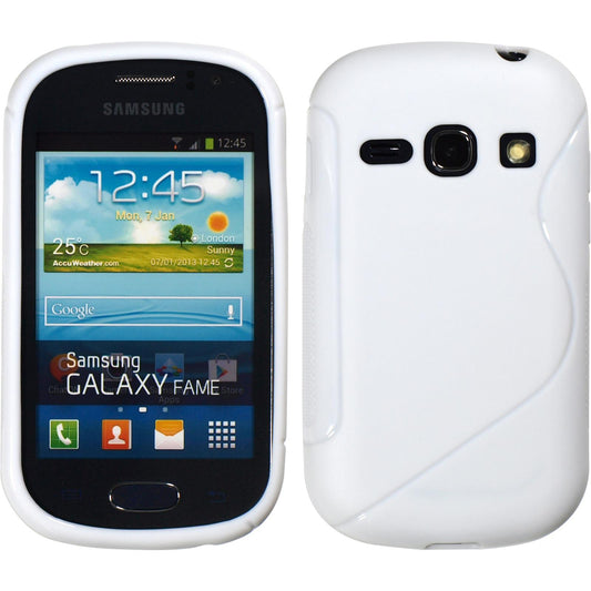 PhoneNatic Case kompatibel mit Samsung Galaxy Fame - weiﬂ Silikon Hülle S-Style + 2 Schutzfolien