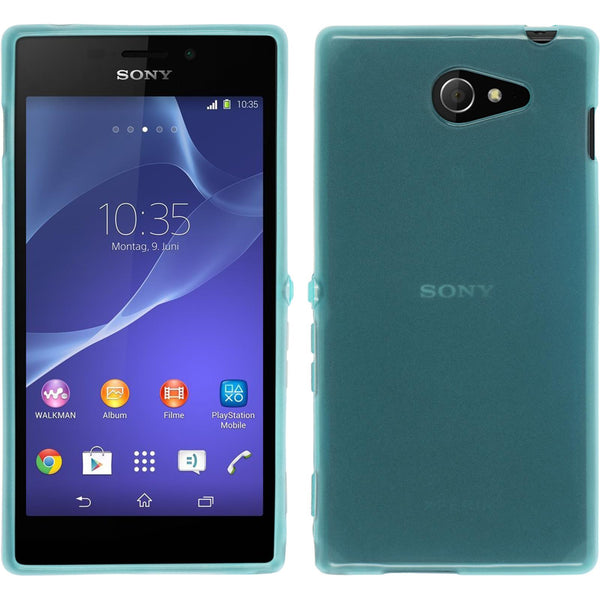 PhoneNatic Case kompatibel mit Sony Xperia M2 - türkis Silikon Hülle transparent + 2 Schutzfolien