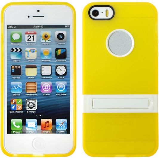 PhoneNatic Case kompatibel mit Apple iPhone 5 / 5s / SE - gelb Silikon Hülle Aufstellbar + 2 Schutzfolien
