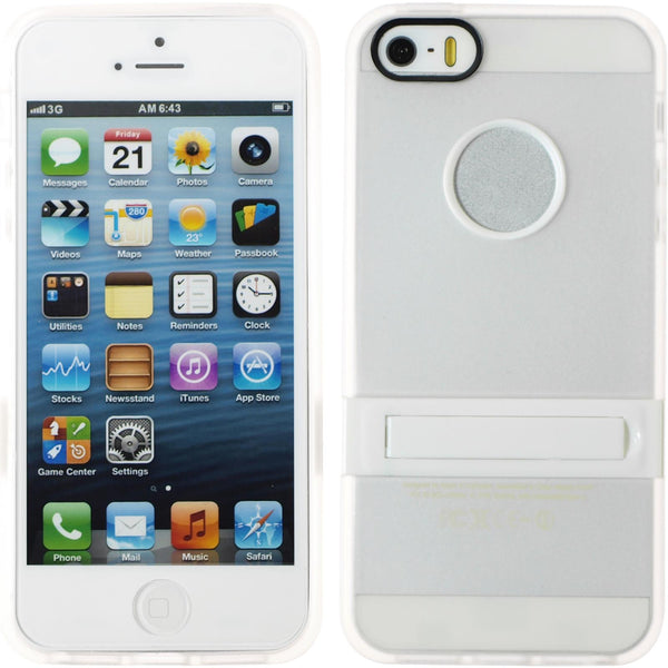 PhoneNatic Case kompatibel mit Apple iPhone 5 / 5s / SE - weiﬂ Silikon Hülle Aufstellbar + 2 Schutzfolien