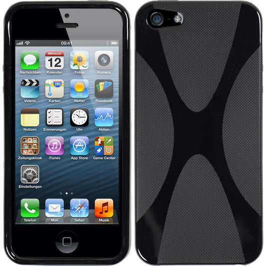 PhoneNatic Case kompatibel mit Apple iPhone 5 / 5s / SE - schwarz Silikon Hülle X-Style + 2 Schutzfolien