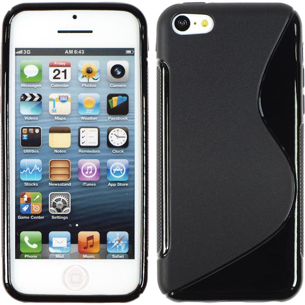 PhoneNatic Case kompatibel mit Apple iPhone 5c - schwarz Silikon Hülle S-Style + 2 Schutzfolien