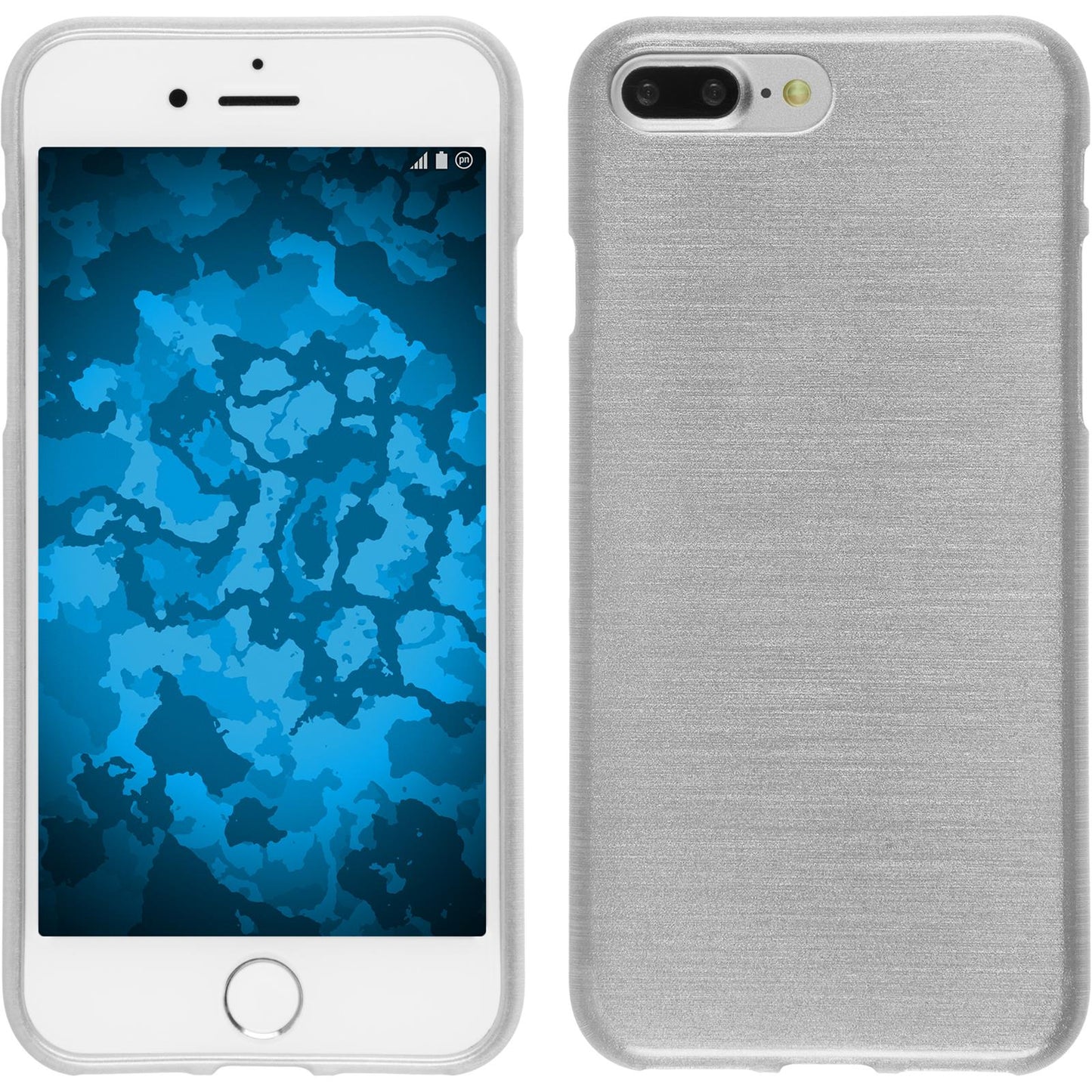 PhoneNatic Case kompatibel mit Apple iPhone 7 Plus / 8 Plus - weiﬂ Silikon Hülle brushed + 2 Schutzfolien