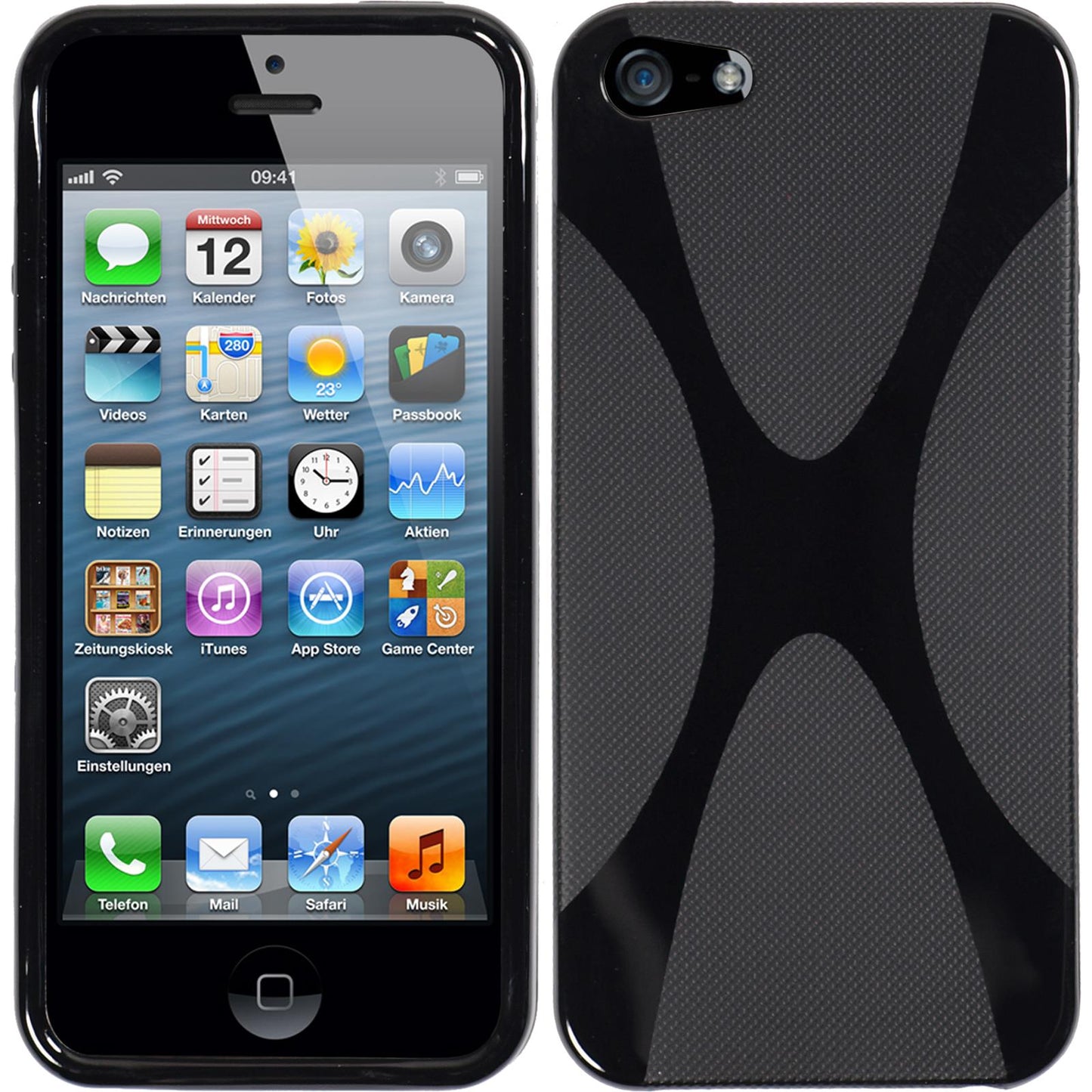 PhoneNatic Case kompatibel mit Apple iPhone SE 2016 (1.Gen) - schwarz Silikon Hülle X-Style + 2 Schutzfolien