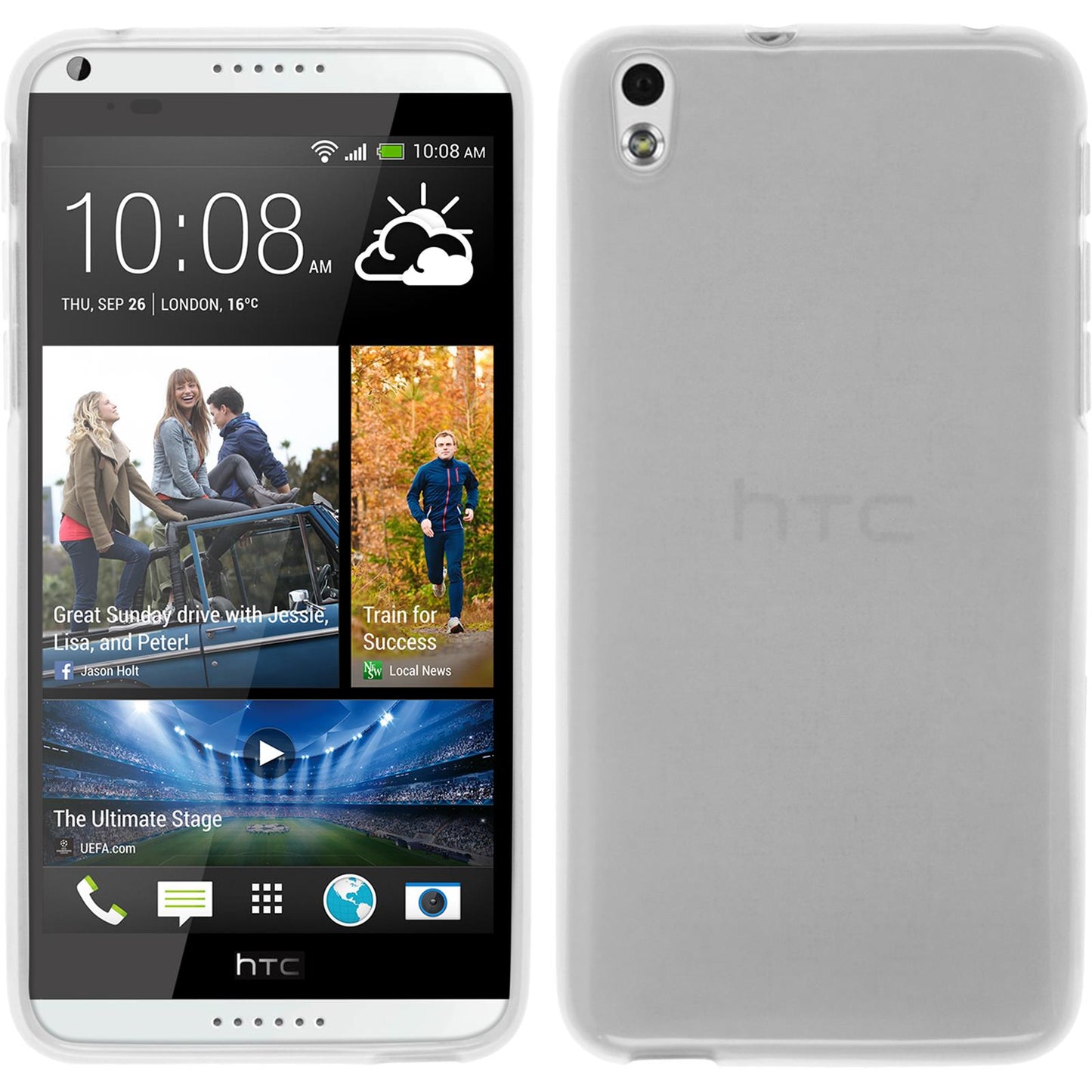 PhoneNatic Case kompatibel mit HTC Desire 816 - weiﬂ Silikon Hülle transparent + 2 Schutzfolien