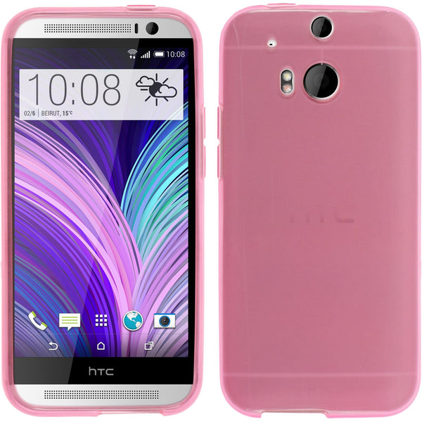 PhoneNatic Case kompatibel mit HTC One M8 - rosa Silikon Hülle transparent + 2 Schutzfolien