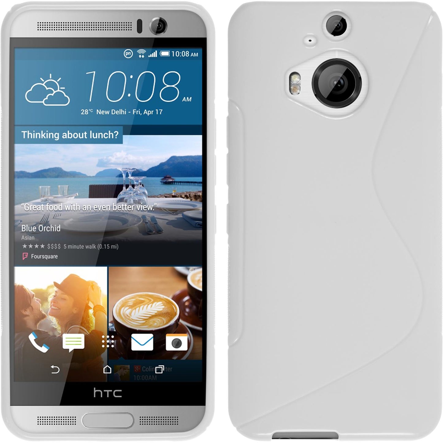 PhoneNatic Case kompatibel mit HTC One M9 Plus - weiﬂ Silikon Hülle S-Style + 2 Schutzfolien