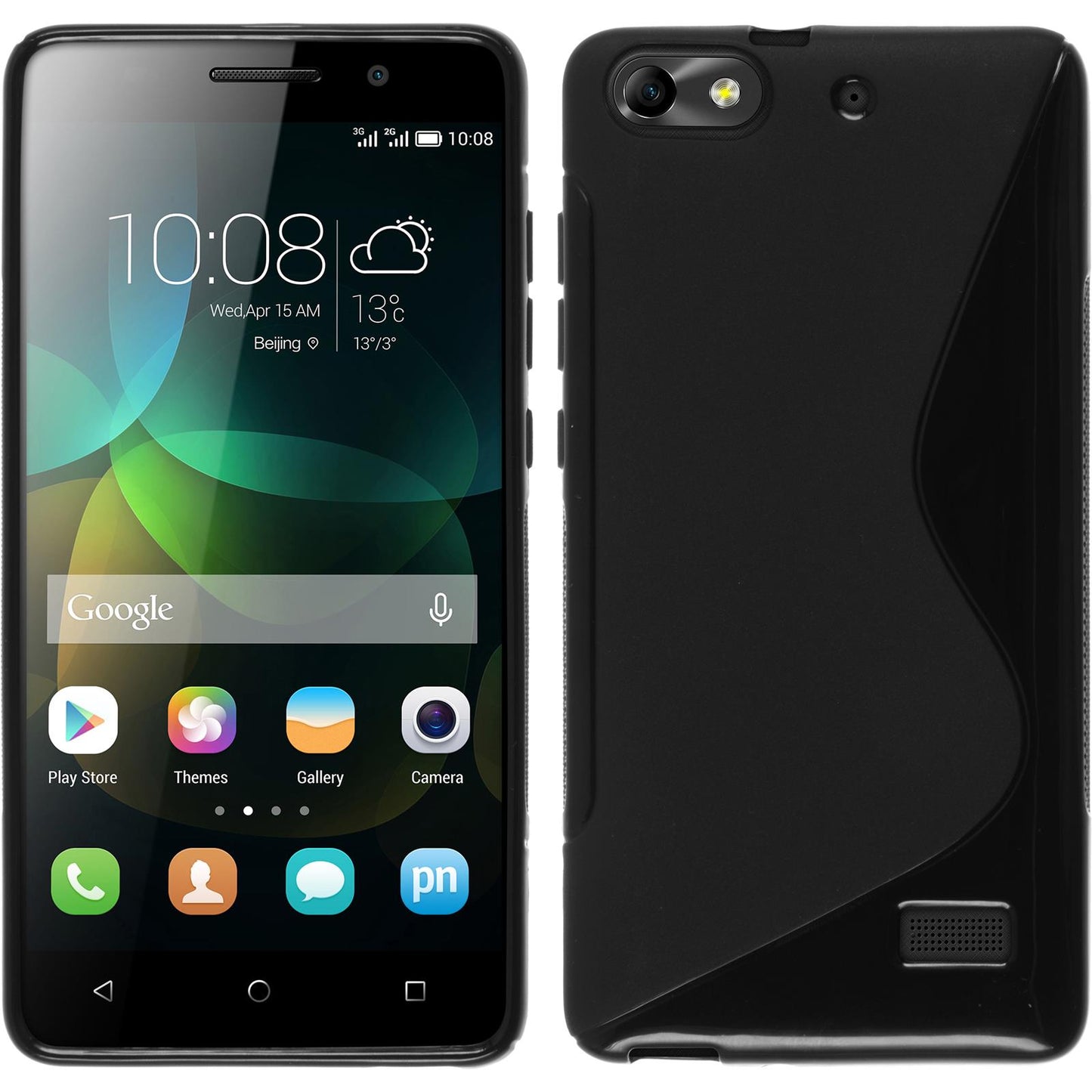 PhoneNatic Case kompatibel mit Huawei Honor 4c - schwarz Silikon Hülle S-Style + 2 Schutzfolien