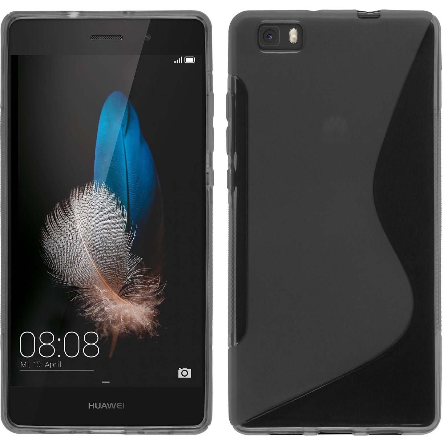 PhoneNatic Case kompatibel mit Huawei P8 Lite 2015 (1.Gen.) - grau Silikon Hülle S-Style + 2 Schutzfolien