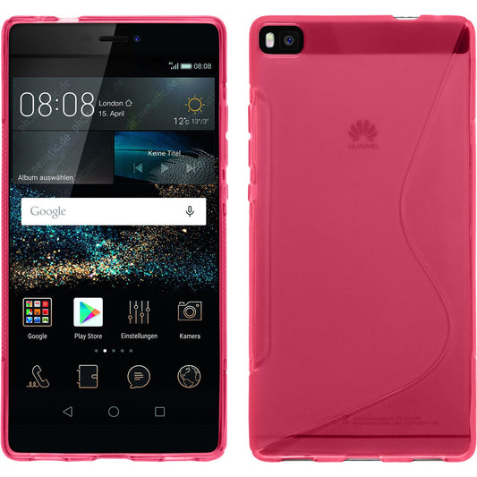 PhoneNatic Case kompatibel mit Huawei P8 - pink Silikon Hülle S-Style + 2 Schutzfolien