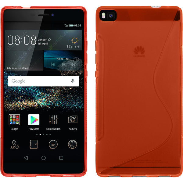 PhoneNatic Case kompatibel mit Huawei P8 - rot Silikon Hülle S-Style + 2 Schutzfolien