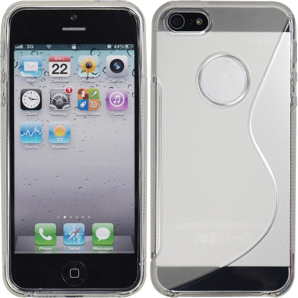PhoneNatic Case kompatibel mit Apple iPhone 5 / 5s / SE - clear Silikon Hülle S-Style Logo + 2 Schutzfolien