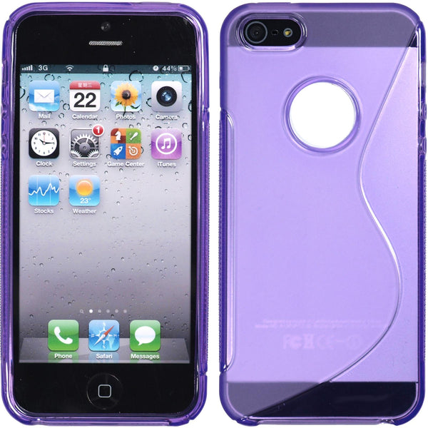PhoneNatic Case kompatibel mit Apple iPhone 5 / 5s / SE - lila Silikon Hülle S-Style Logo + 2 Schutzfolien