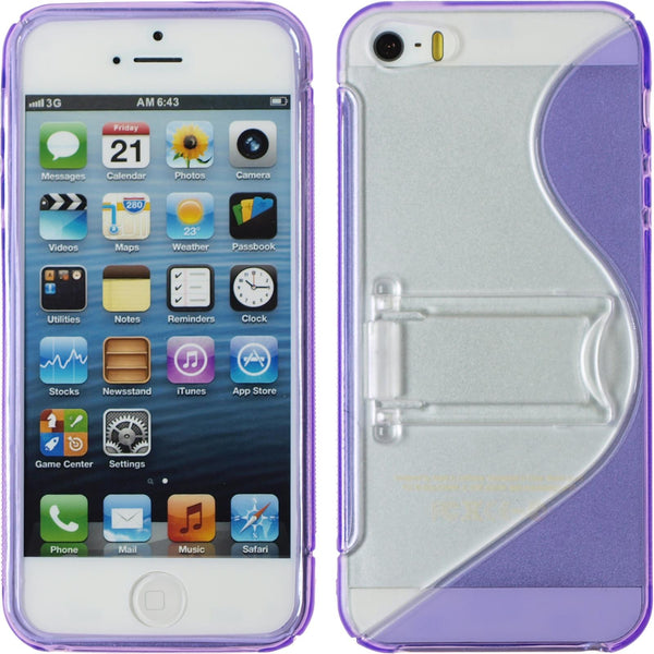 PhoneNatic Case kompatibel mit Apple iPhone 5 / 5s / SE - lila Silikon Hülle Aufstellbar + 2 Schutzfolien