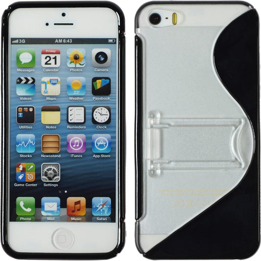 PhoneNatic Case kompatibel mit Apple iPhone 5 / 5s / SE - schwarz Silikon Hülle Aufstellbar + 2 Schutzfolien