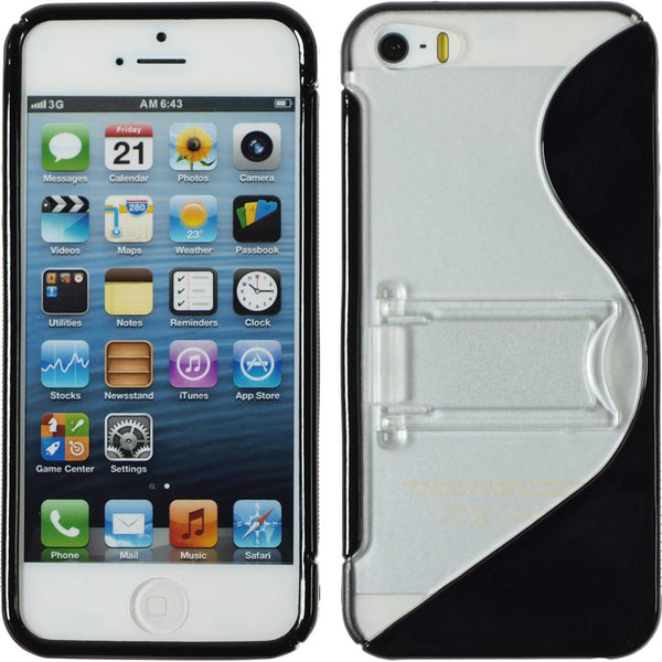 PhoneNatic Case kompatibel mit Apple iPhone 5 / 5s / SE - schwarz Silikon Hülle Aufstellbar + 2 Schutzfolien