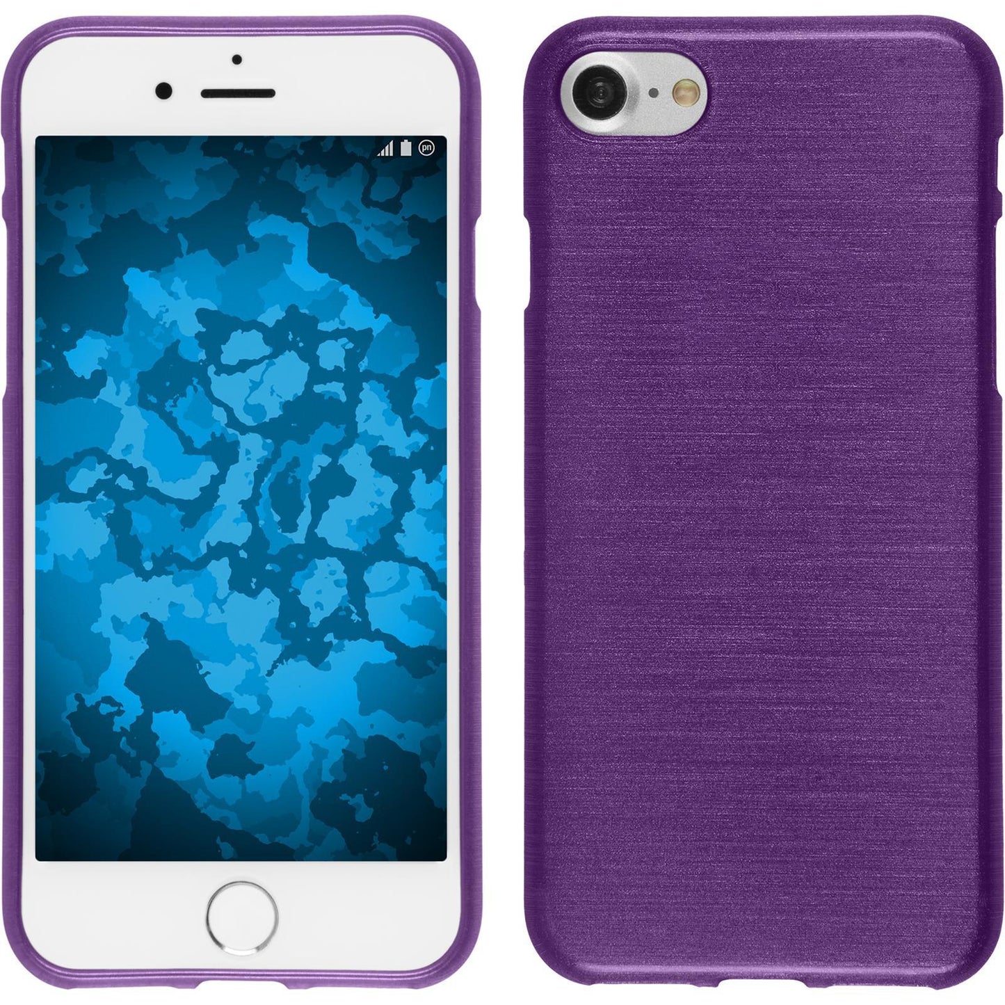 PhoneNatic Case kompatibel mit Apple iPhone 8 - lila Silikon Hülle brushed + 2 Schutzfolien