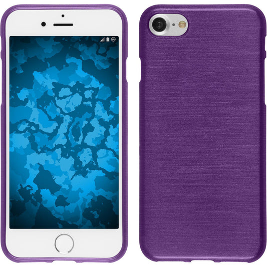 PhoneNatic Case kompatibel mit Apple iPhone 8 - lila Silikon Hülle brushed + 2 Schutzfolien