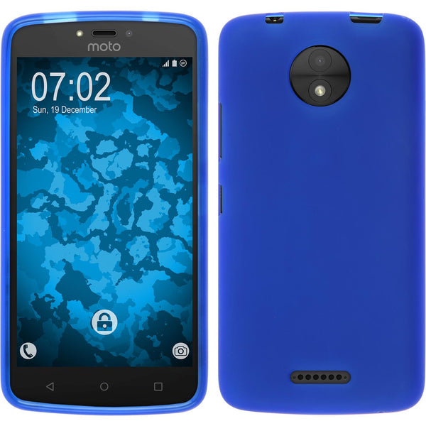PhoneNatic Case kompatibel mit Lenovo Moto C Plus - blau Silikon Hülle matt + 2 Schutzfolien