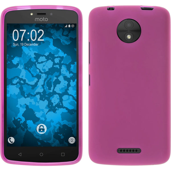 PhoneNatic Case kompatibel mit Lenovo Moto C Plus - pink Silikon Hülle matt + 2 Schutzfolien