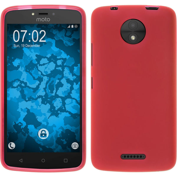 PhoneNatic Case kompatibel mit Lenovo Moto C Plus - rot Silikon Hülle matt + 2 Schutzfolien