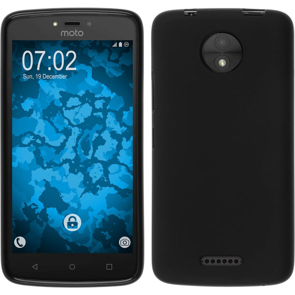 PhoneNatic Case kompatibel mit Lenovo Moto C Plus - schwarz Silikon Hülle matt + 2 Schutzfolien
