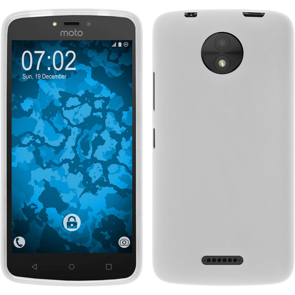 PhoneNatic Case kompatibel mit Lenovo Moto C Plus - weiﬂ Silikon Hülle matt + 2 Schutzfolien