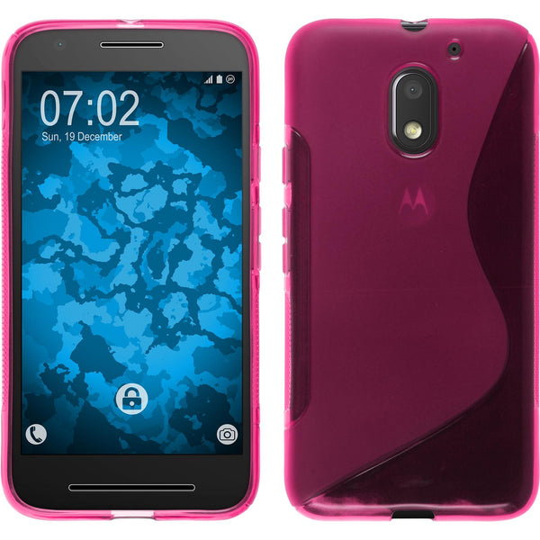 PhoneNatic Case kompatibel mit Lenovo Moto E3 - pink Silikon Hülle S-Style + 2 Schutzfolien