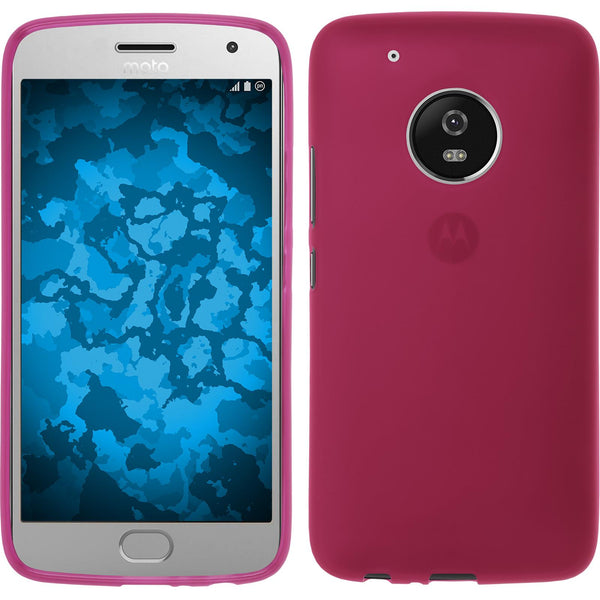 PhoneNatic Case kompatibel mit Lenovo Moto G5 Plus - pink Silikon Hülle matt + 2 Schutzfolien