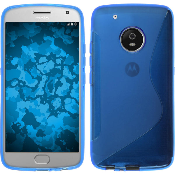 PhoneNatic Case kompatibel mit Lenovo Moto G5 Plus - blau Silikon Hülle S-Style + 2 Schutzfolien