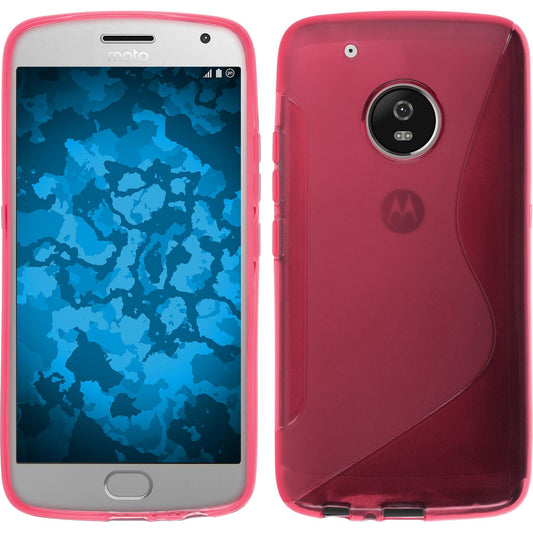 PhoneNatic Case kompatibel mit Lenovo Moto G5 Plus - pink Silikon Hülle S-Style + 2 Schutzfolien