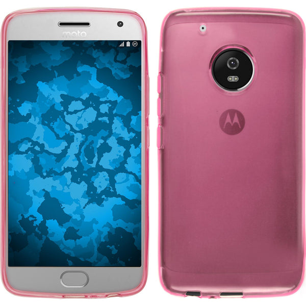 PhoneNatic Case kompatibel mit Lenovo Moto G5 Plus - rosa Silikon Hülle transparent + 2 Schutzfolien