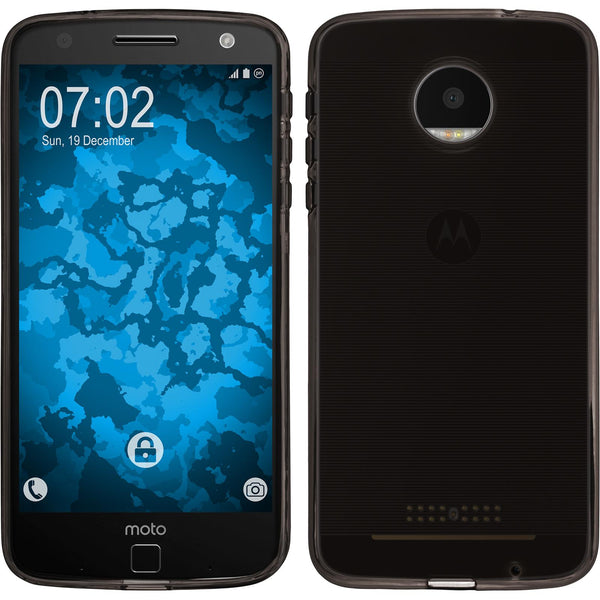 PhoneNatic Case kompatibel mit Lenovo Moto Z Force - grau Silikon Hülle transparent + 2 Schutzfolien