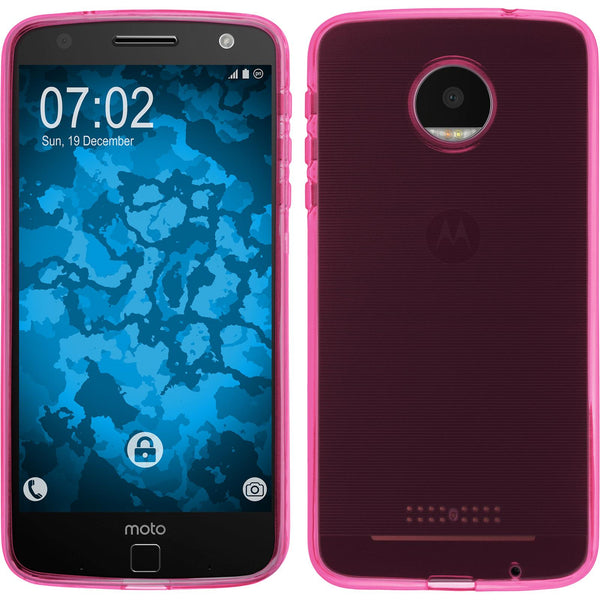 PhoneNatic Case kompatibel mit Lenovo Moto Z Force - pink Silikon Hülle transparent + 2 Schutzfolien