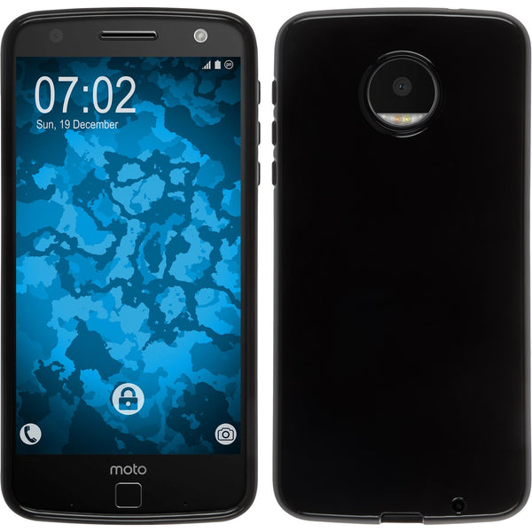 PhoneNatic Case kompatibel mit Lenovo Moto Z Force - schwarz Silikon Hülle transparent + 2 Schutzfolien