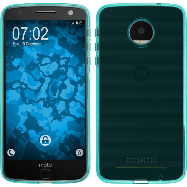 PhoneNatic Case kompatibel mit Lenovo Moto Z Force - türkis Silikon Hülle transparent + 2 Schutzfolien