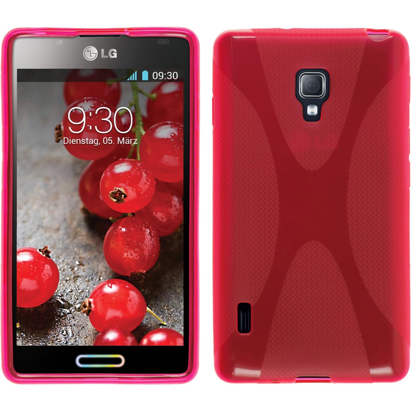 PhoneNatic Case kompatibel mit LG Optimus L7 II - pink Silikon Hülle X-Style + 2 Schutzfolien