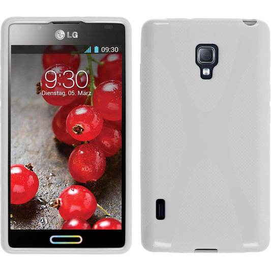 PhoneNatic Case kompatibel mit LG Optimus L7 II - weiﬂ Silikon Hülle X-Style + 2 Schutzfolien