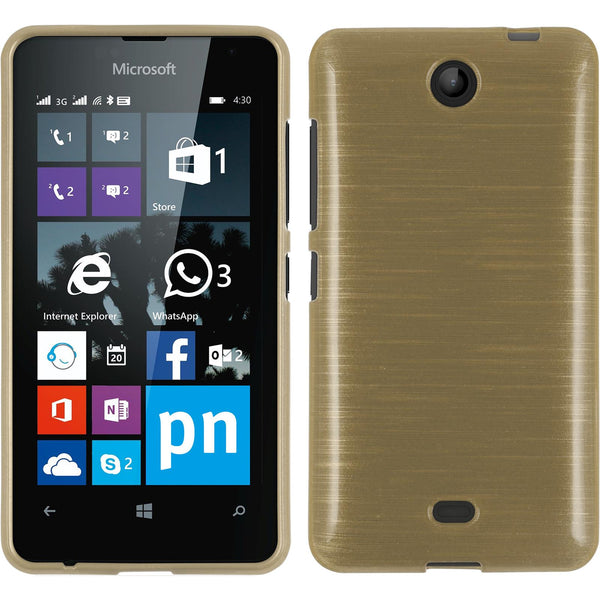 PhoneNatic Case kompatibel mit Microsoft Lumia 430 Dual - gold Silikon Hülle brushed + 2 Schutzfolien