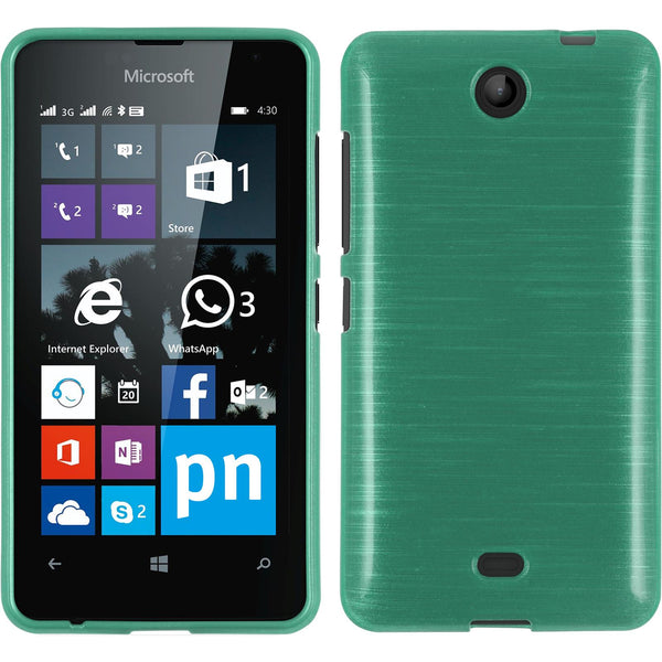 PhoneNatic Case kompatibel mit Microsoft Lumia 430 Dual - grün Silikon Hülle brushed + 2 Schutzfolien